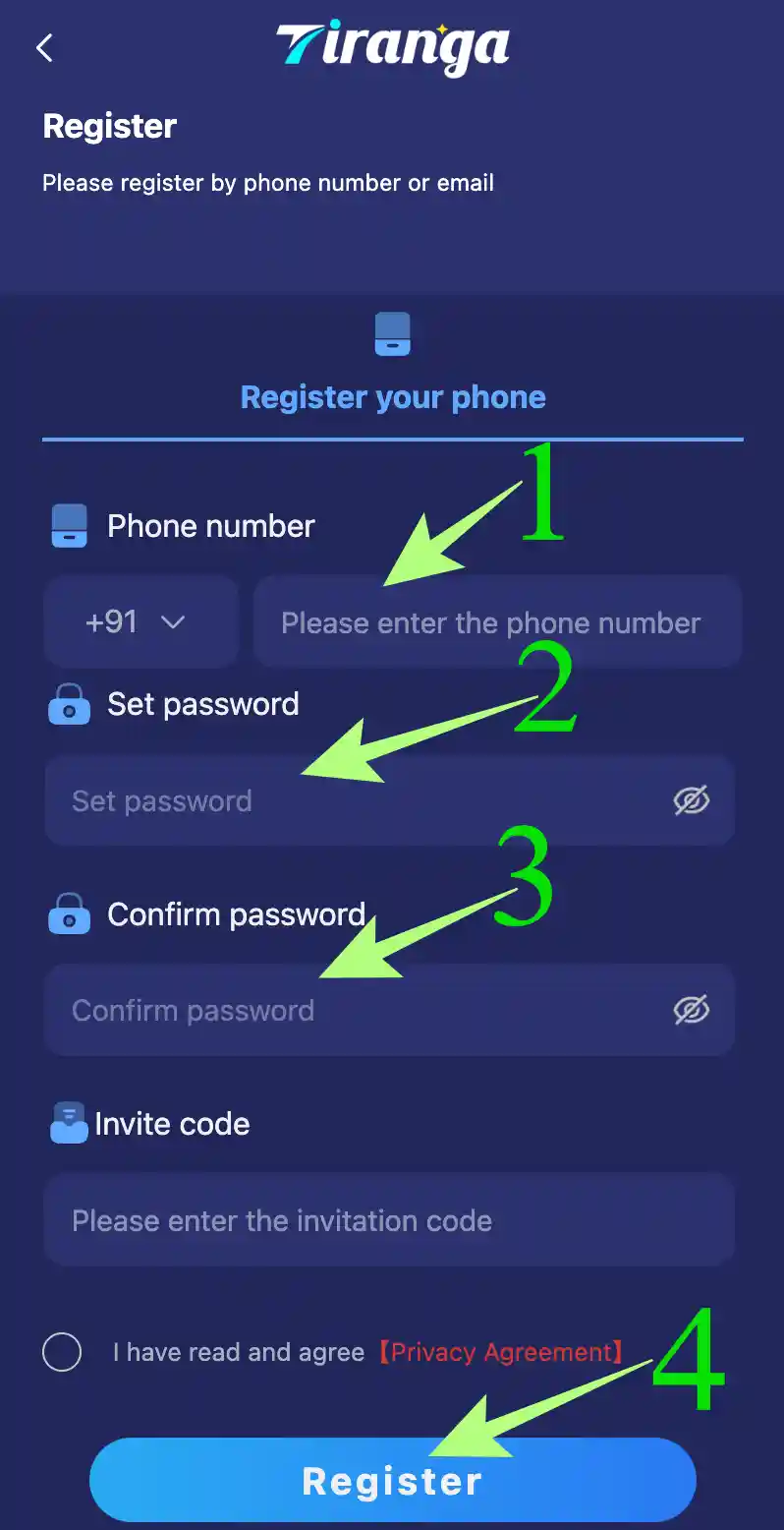 Tiranga Game Registration Steps